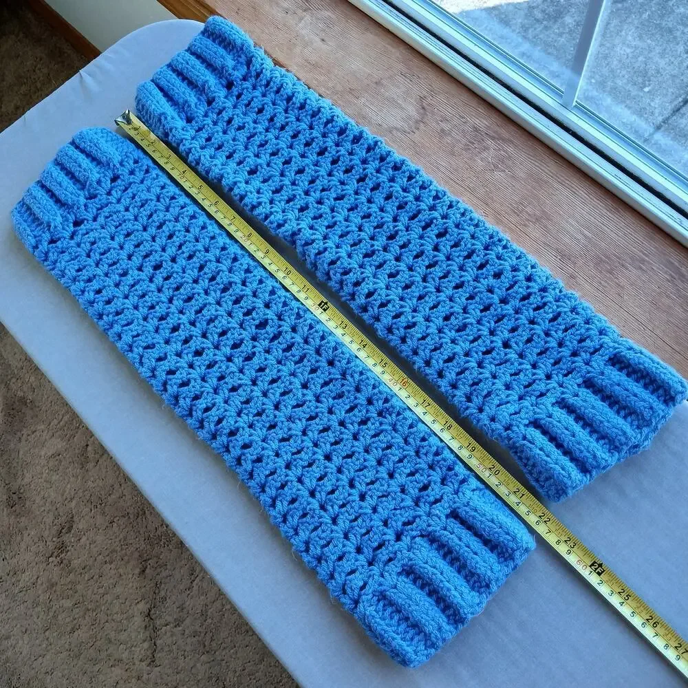 Denim Blue Leg Warmers OSFM crochet warm thick chunky over knee dance premade